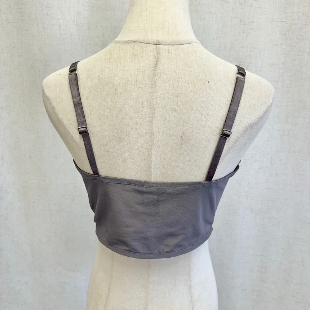 Moda International Sequin Bustier Crop Top Charcoal Grey Corset Bralette Size 12